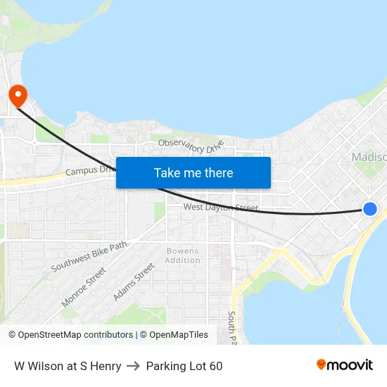 W Wilson at S Henry to Parking Lot 60 map