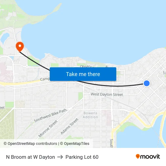 N Broom at W Dayton to Parking Lot 60 map