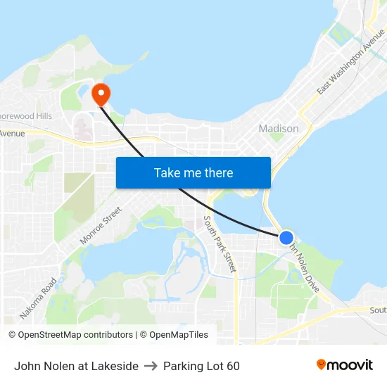 John Nolen at Lakeside to Parking Lot 60 map