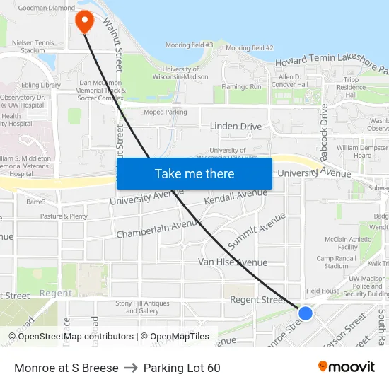 Monroe at S Breese to Parking Lot 60 map