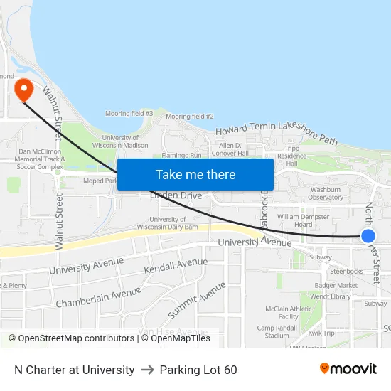 N Charter at University to Parking Lot 60 map