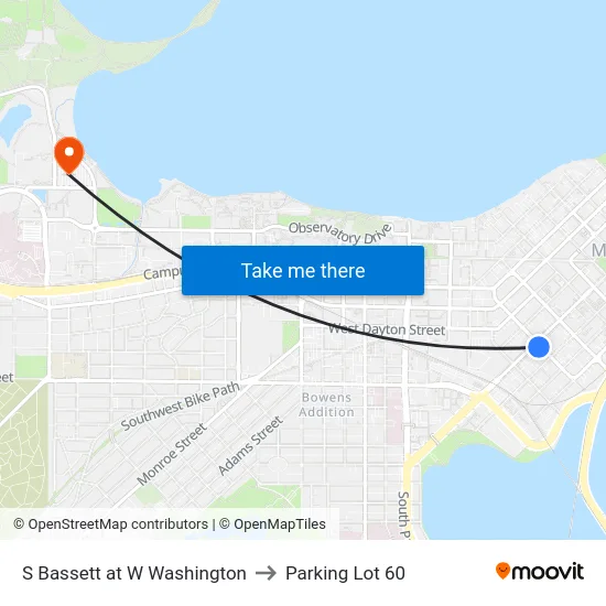 S Bassett at W Washington to Parking Lot 60 map