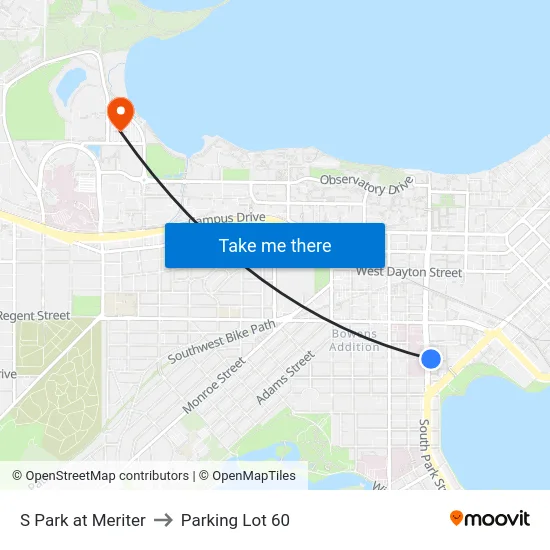 S Park at Meriter to Parking Lot 60 map