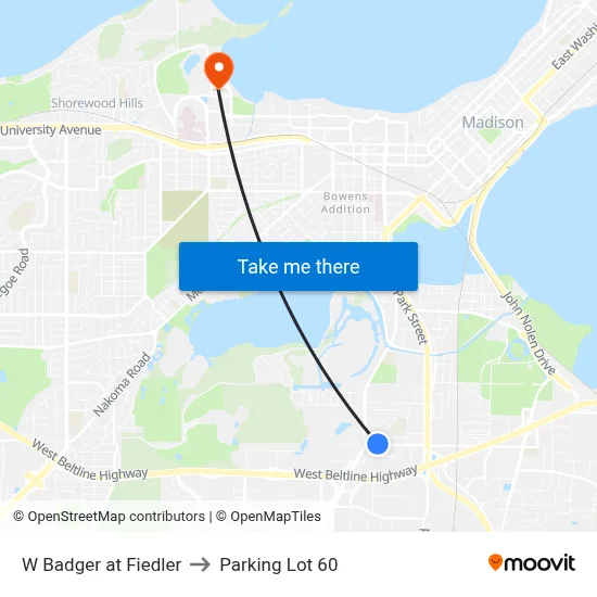 W Badger at Fiedler to Parking Lot 60 map