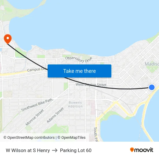 W Wilson at S Henry to Parking Lot 60 map