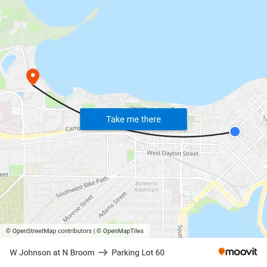 W Johnson at N Broom to Parking Lot 60 map