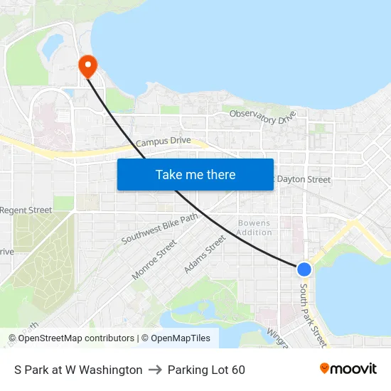 S Park at W Washington to Parking Lot 60 map