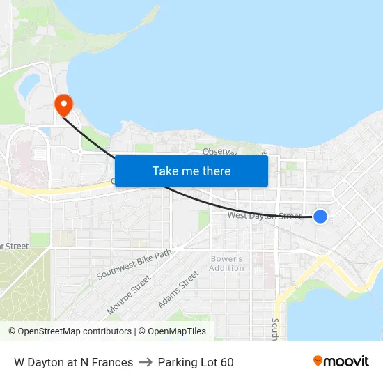 W Dayton at N Frances to Parking Lot 60 map
