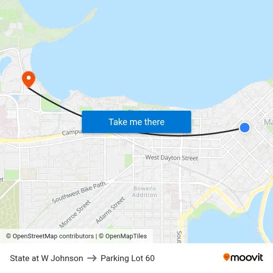 State at W Johnson to Parking Lot 60 map