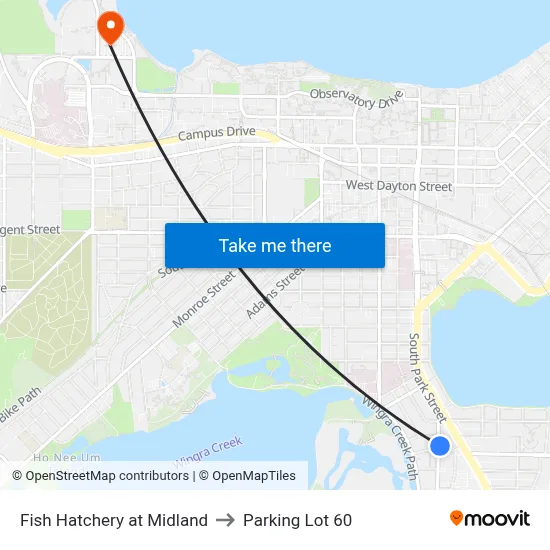 Fish Hatchery at Midland to Parking Lot 60 map