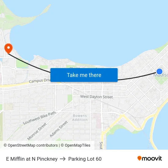 E Mifflin at N Pinckney to Parking Lot 60 map