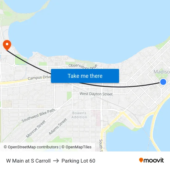 W Main at S Carroll to Parking Lot 60 map