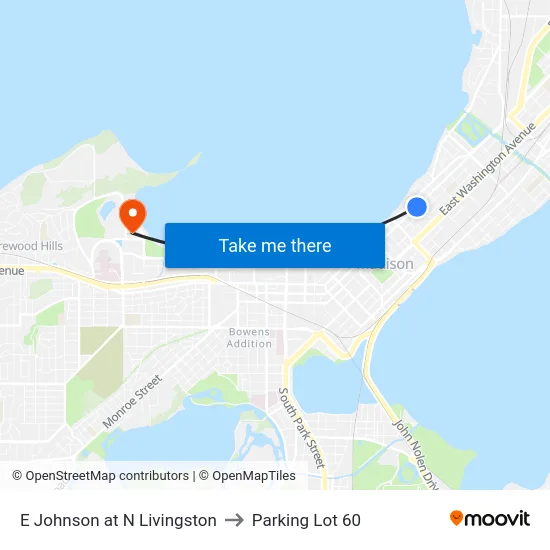 E Johnson at N Livingston to Parking Lot 60 map