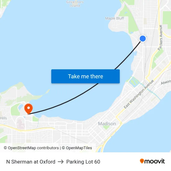 N Sherman at Oxford to Parking Lot 60 map