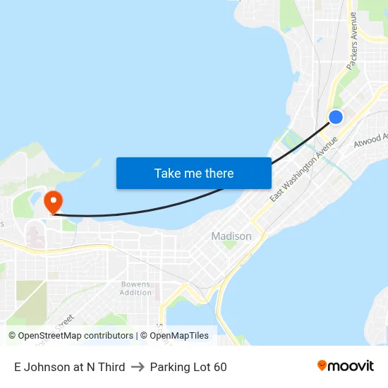 E Johnson at N Third to Parking Lot 60 map