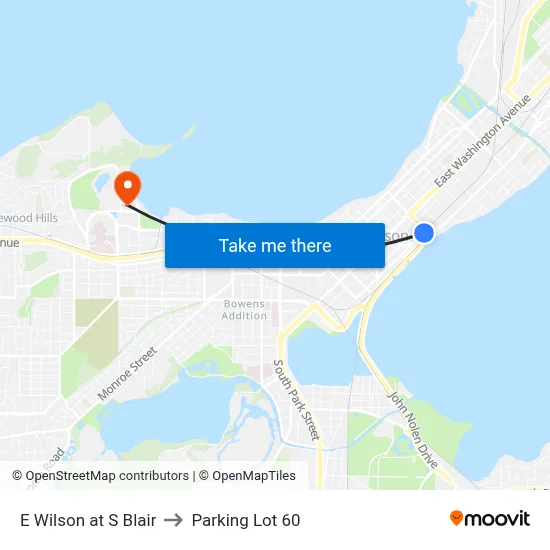 E Wilson at S Blair to Parking Lot 60 map