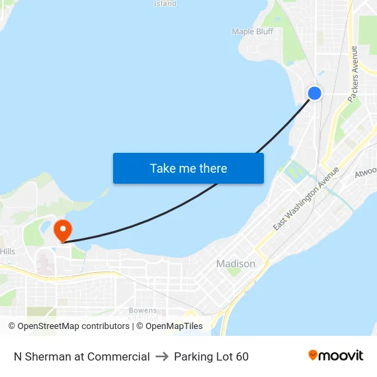 N Sherman at Commercial to Parking Lot 60 map