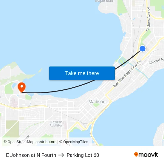 E Johnson at N Fourth to Parking Lot 60 map