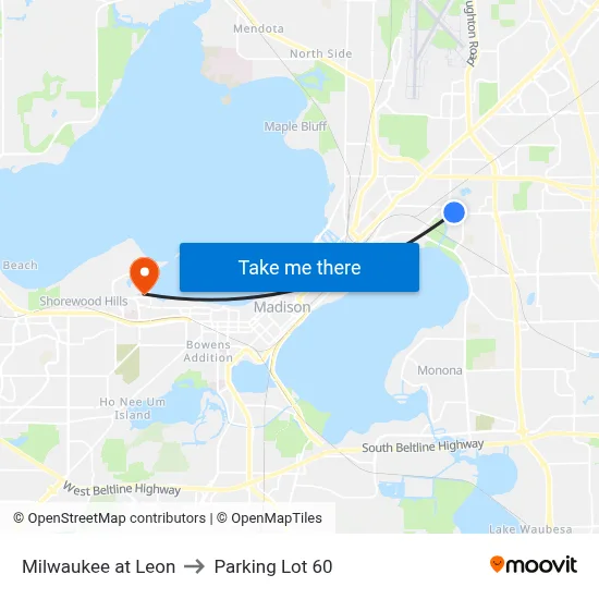 Milwaukee at Leon to Parking Lot 60 map