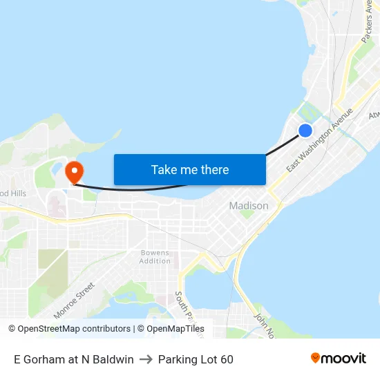 E Gorham at N Baldwin to Parking Lot 60 map