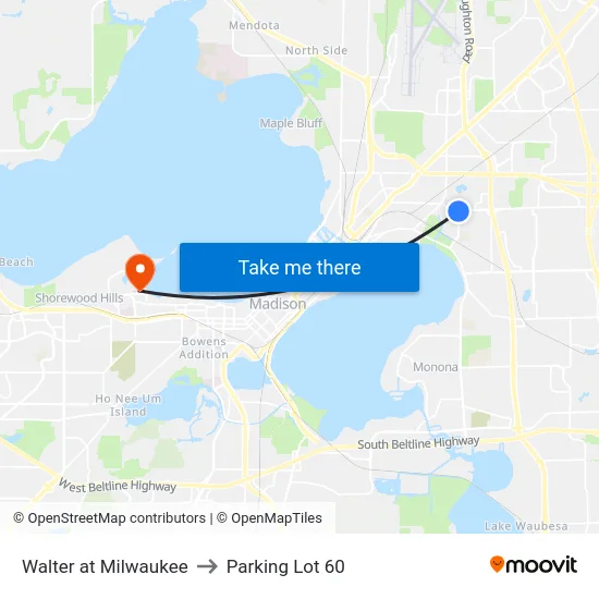 Walter at Milwaukee to Parking Lot 60 map