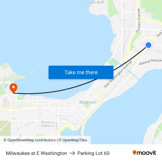 Milwaukee at E Washington to Parking Lot 60 map