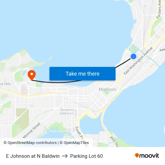 E Johnson at N Baldwin to Parking Lot 60 map