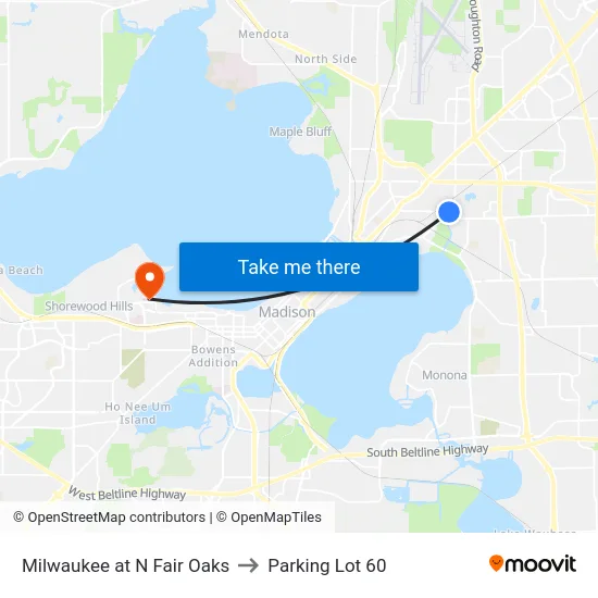 Milwaukee at N Fair Oaks to Parking Lot 60 map