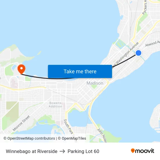 Winnebago at Riverside to Parking Lot 60 map