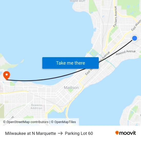 Milwaukee at N Marquette to Parking Lot 60 map