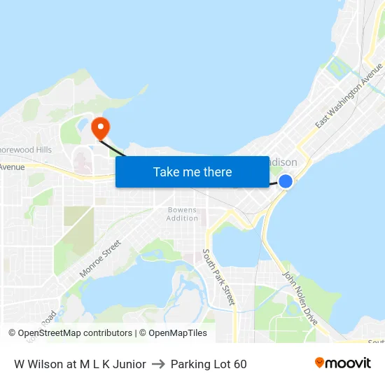 W Wilson at M L K Junior to Parking Lot 60 map