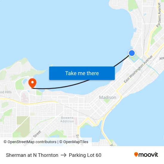 Sherman at N Thornton to Parking Lot 60 map