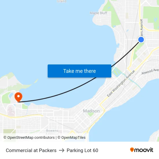 Commercial at Packers to Parking Lot 60 map