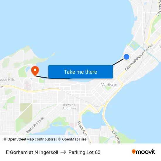 E Gorham at N Ingersoll to Parking Lot 60 map