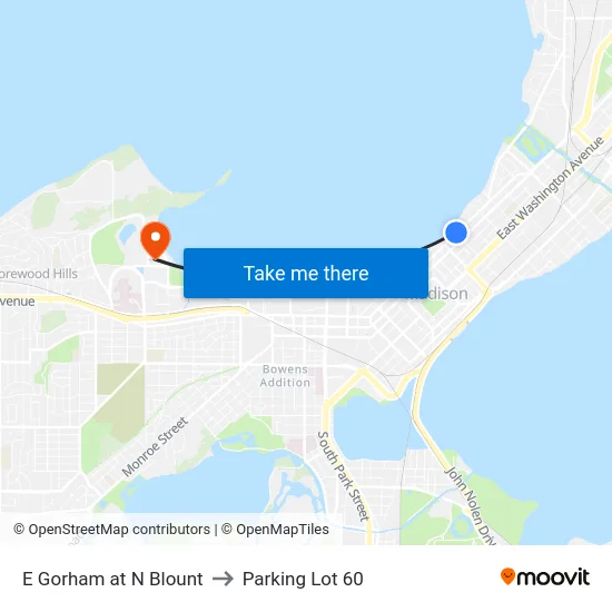 E Gorham at N Blount to Parking Lot 60 map