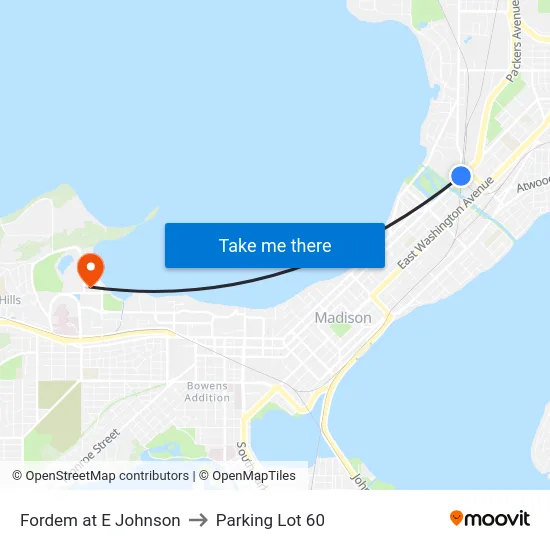 Fordem at E Johnson to Parking Lot 60 map