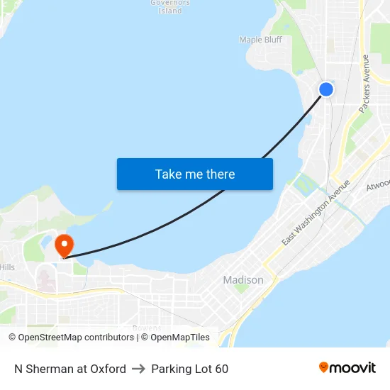 N Sherman at Oxford to Parking Lot 60 map