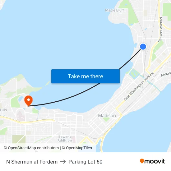 N Sherman at Fordem to Parking Lot 60 map