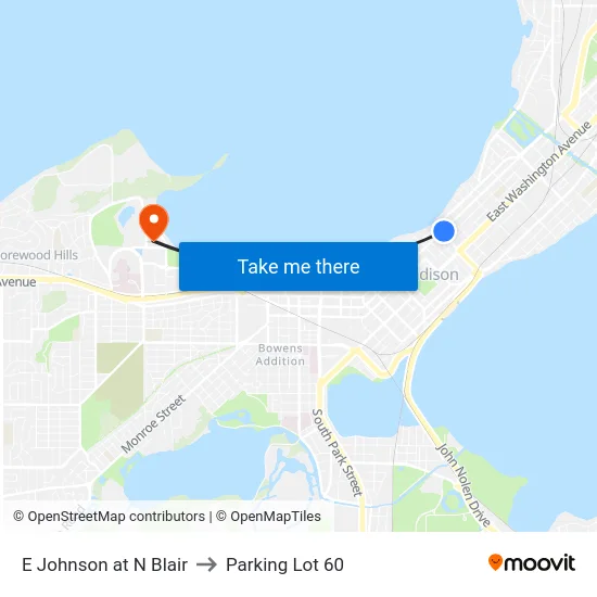 E Johnson at N Blair to Parking Lot 60 map