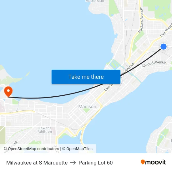 Milwaukee at S Marquette to Parking Lot 60 map