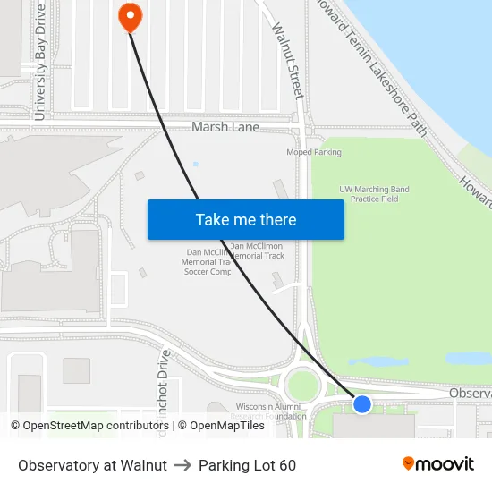 Observatory at Walnut to Parking Lot 60 map