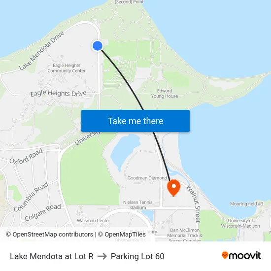 Lake Mendota at Lot R to Parking Lot 60 map