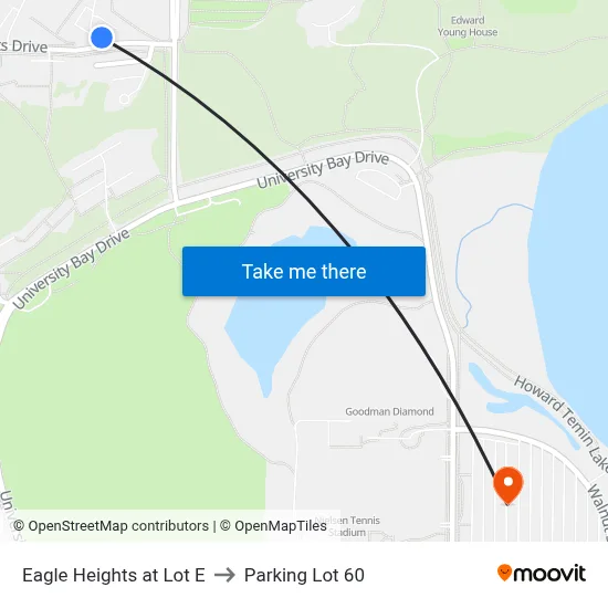 Eagle Heights at Lot E to Parking Lot 60 map