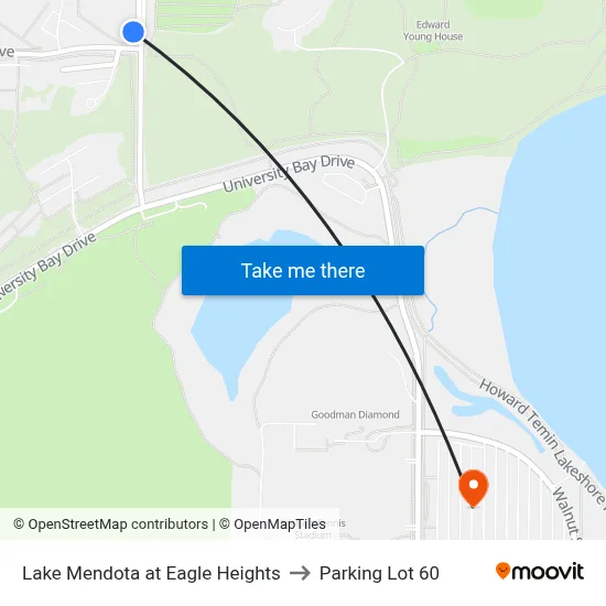 Lake Mendota at Eagle Heights to Parking Lot 60 map