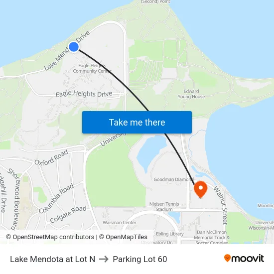Lake Mendota at Lot N to Parking Lot 60 map