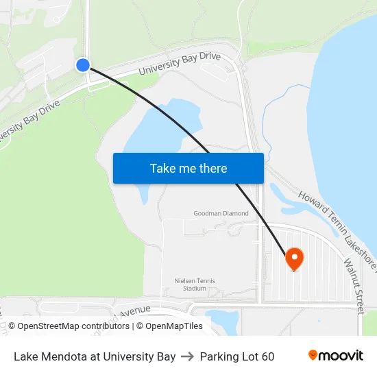 Lake Mendota at University Bay to Parking Lot 60 map