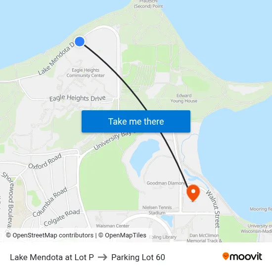 Lake Mendota at Lot P to Parking Lot 60 map
