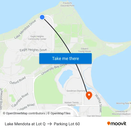 Lake Mendota at Lot Q to Parking Lot 60 map