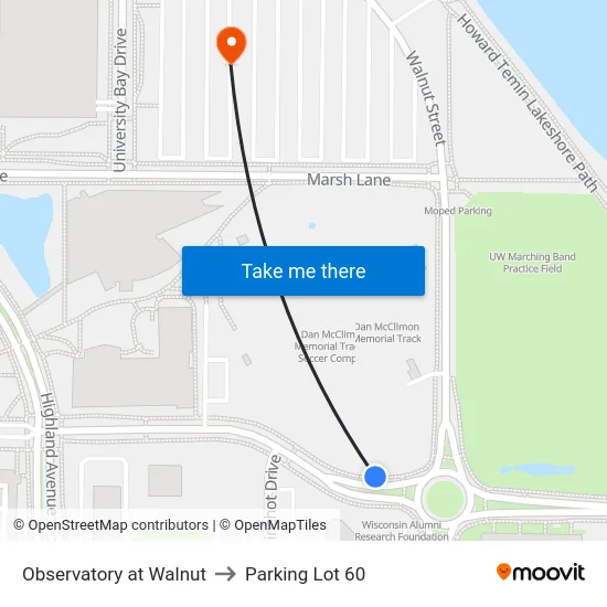 Observatory at Walnut to Parking Lot 60 map