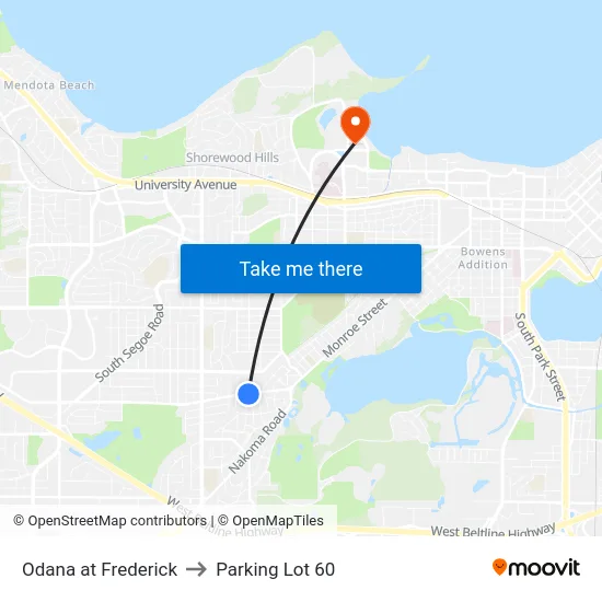 Odana at Frederick to Parking Lot 60 map